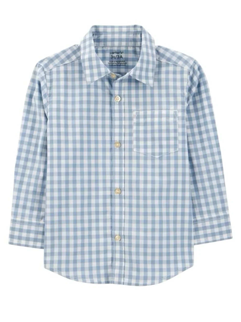 Carter’s Toddler Boys Size 3T Plaid Long Sleeve Button Front Shirt Blue White